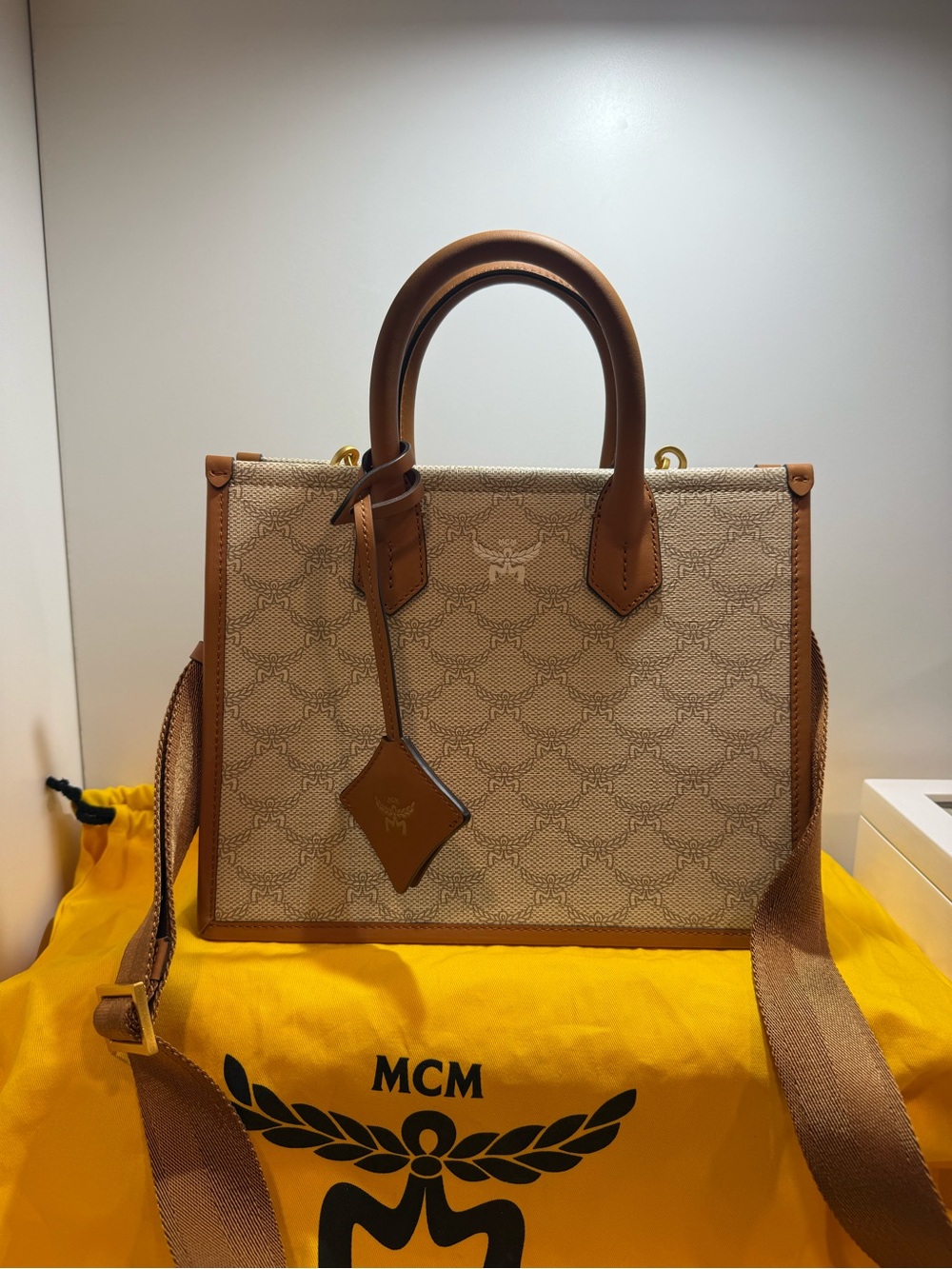 MCM Beige Himmel Laureates Small Tote Bag